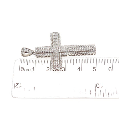 925 Sterling Silver Round-Cut C Z Sparkle Cross Charm Pendant