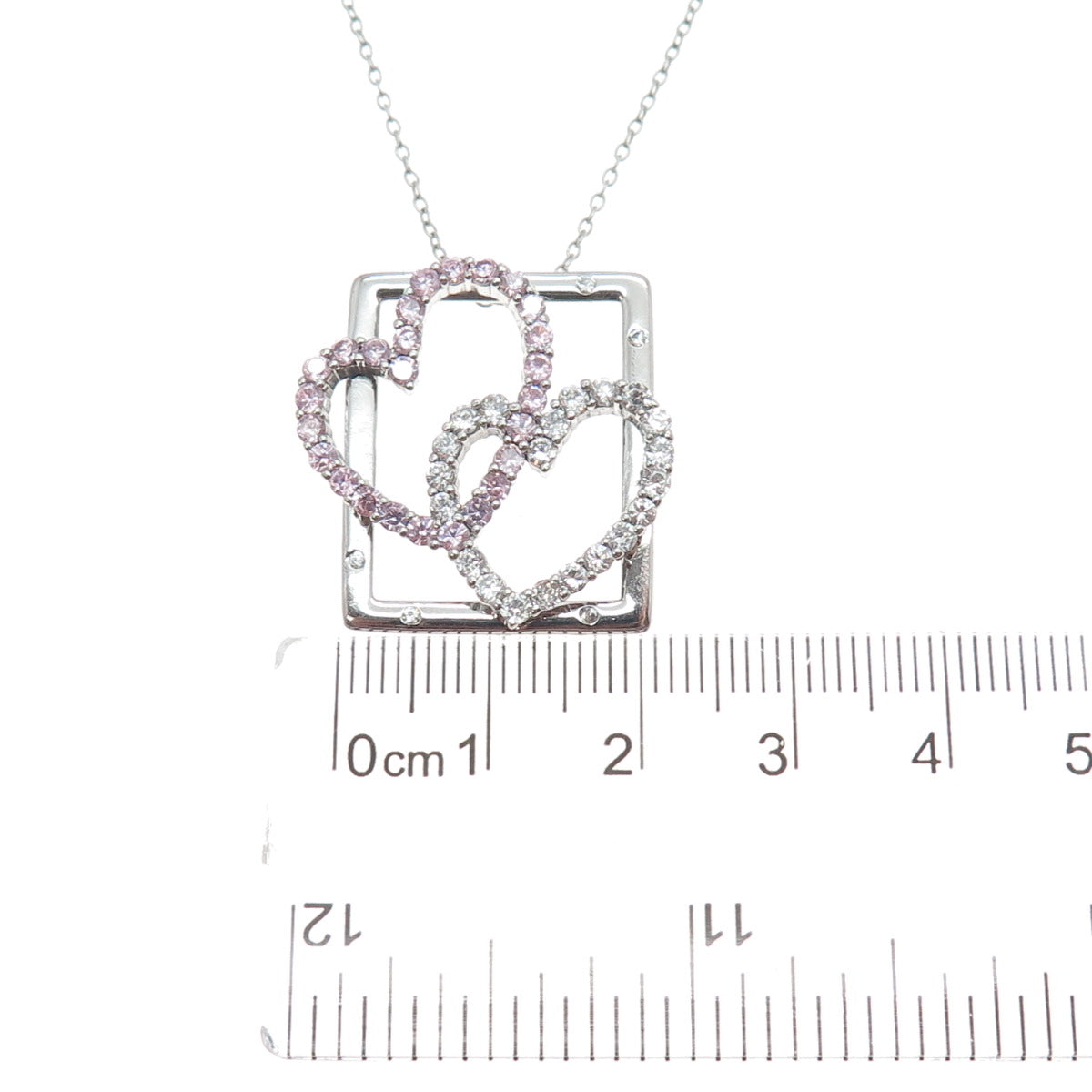 925 Sterling Silver Round-Cut Pink & White C Z Heart Cable Chain Necklace 18"