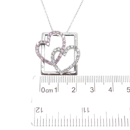925 Sterling Silver Round-Cut Pink & White C Z Heart Cable Chain Necklace 18"