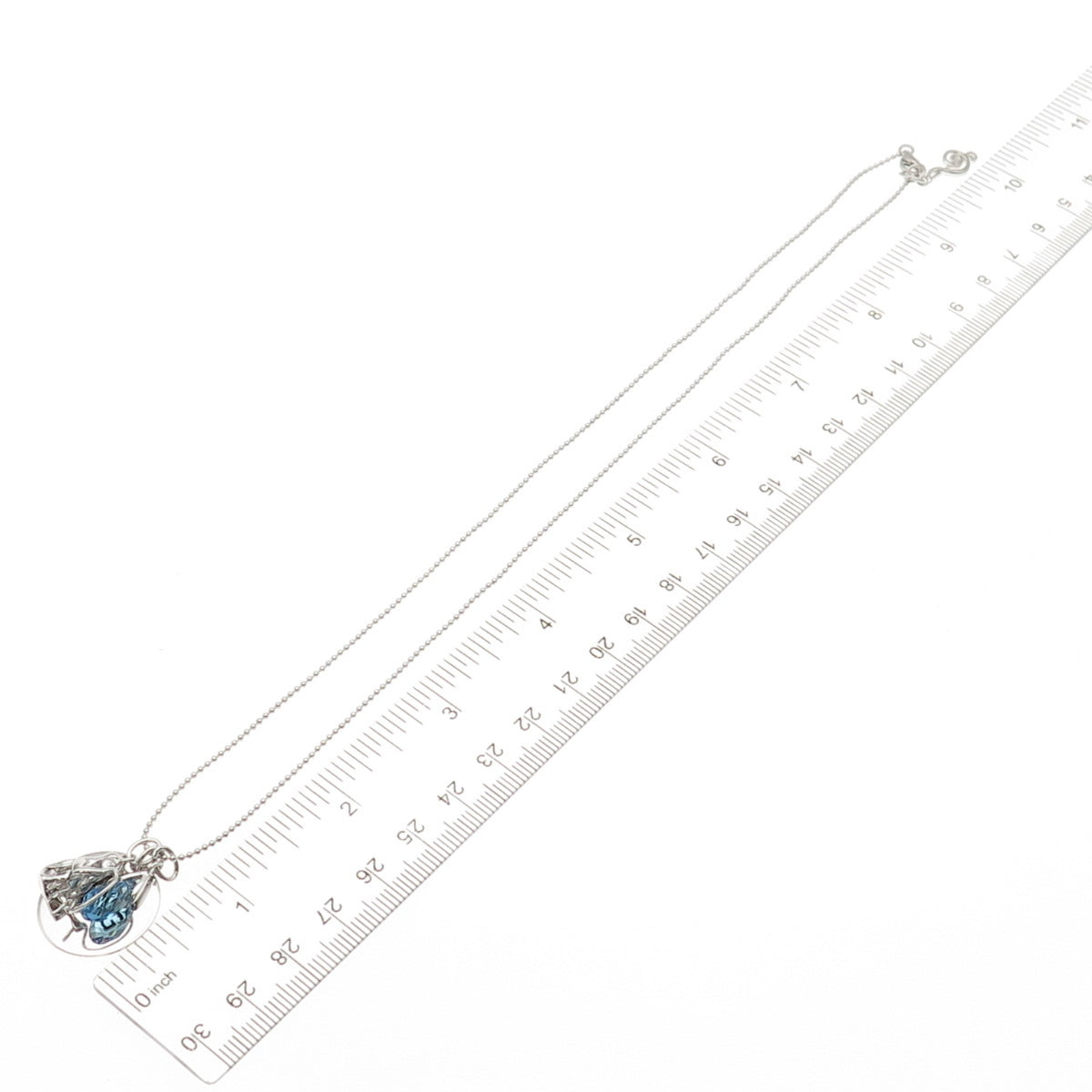 925 Sterling Silver Blue C Z Sing Multi-Charm Ball Beaded Chain Necklace 18"