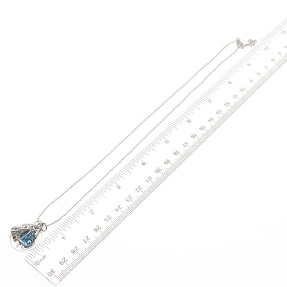 925 Sterling Silver Blue C Z Sing Multi-Charm Ball Beaded Chain Necklace 18"