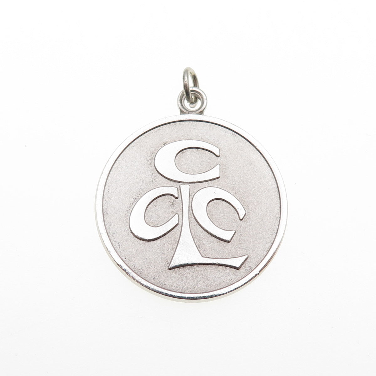 KENNEY 925 Sterling Silver Vintage Symbol Round Tag Charm Pendant