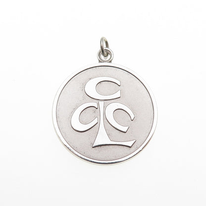 KENNEY 925 Sterling Silver Vintage Symbol Round Tag Charm Pendant