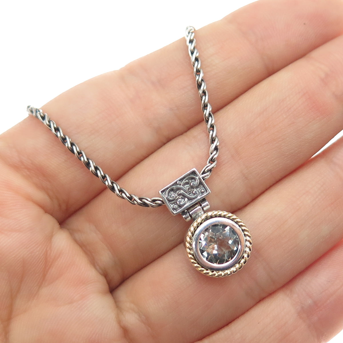 ANATOLI 925 Sterling Silver 18K Gold Real Green Amethyst Chain Necklace 18"