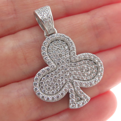 DADWANI 925 Sterling Silver C Z Clubs Playing Card Suits Sparkle Pendant