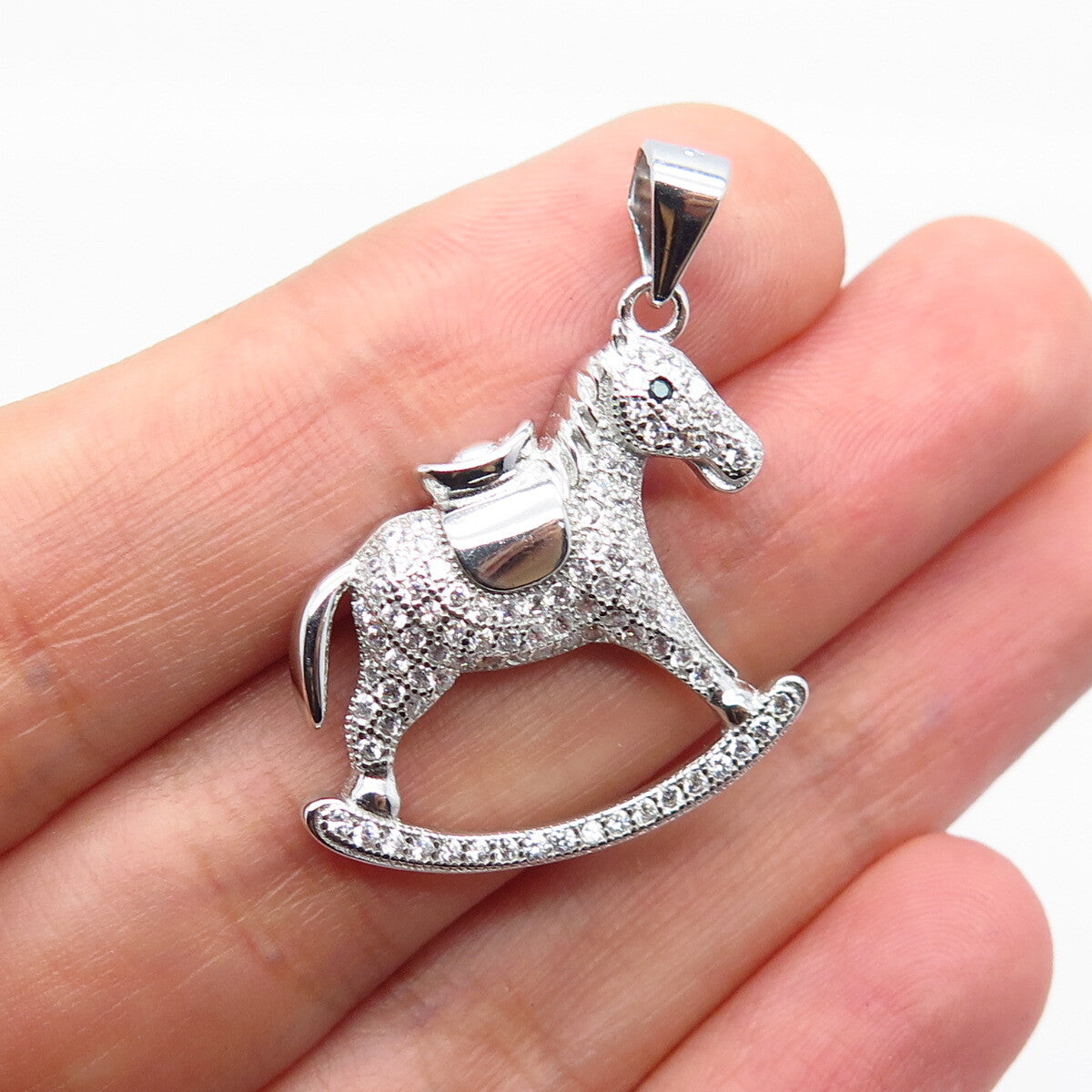 925 Sterling Silver C Z Rocking Horse Pendant