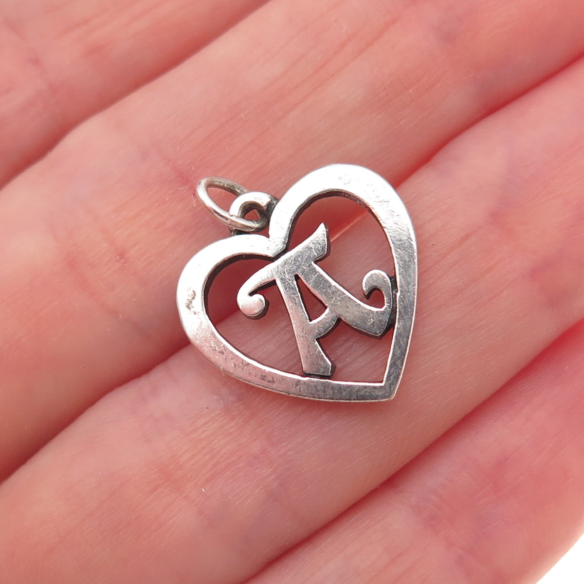 James Avery Sterling Silver Vintage Letter A Initial Heart Script Charm Pendant