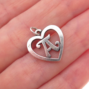 James Avery Sterling Silver Vintage Letter A Initial Heart Script Charm Pendant