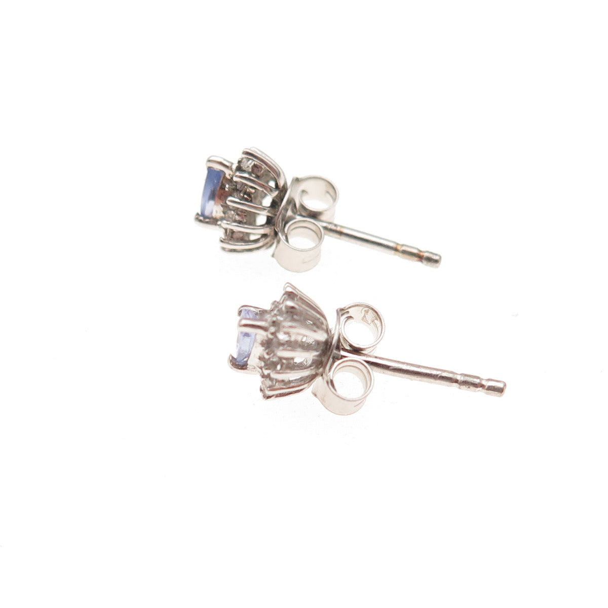 Chuck Clemency 925 Sterling Silver Real Tanzanite & White Topaz Stud Earrings