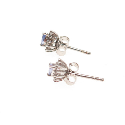 Chuck Clemency 925 Sterling Silver Real Tanzanite & White Topaz Stud Earrings