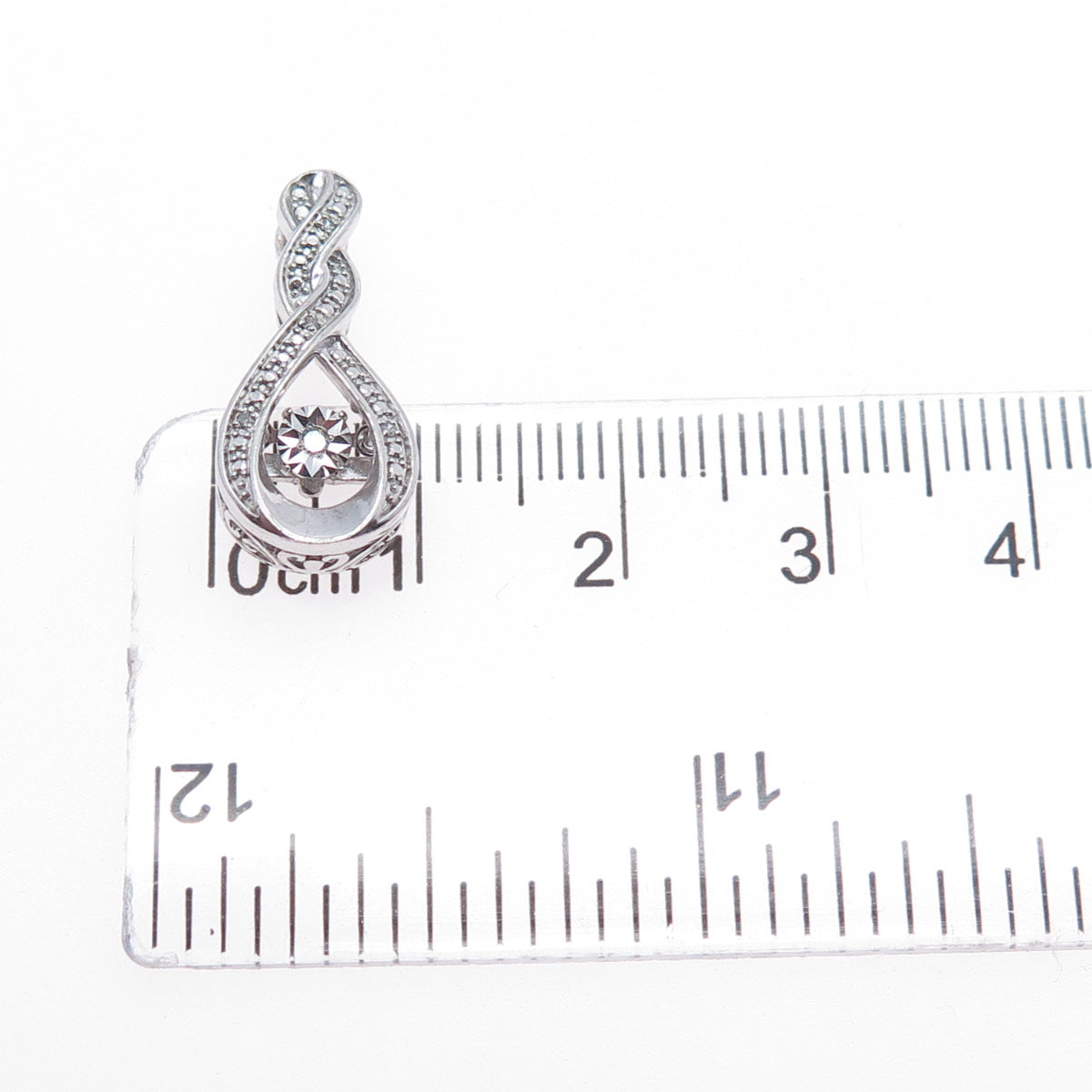 925 Sterling Silver Real Round-Cut Diamond Twisted Slide Mini Charm Pendant