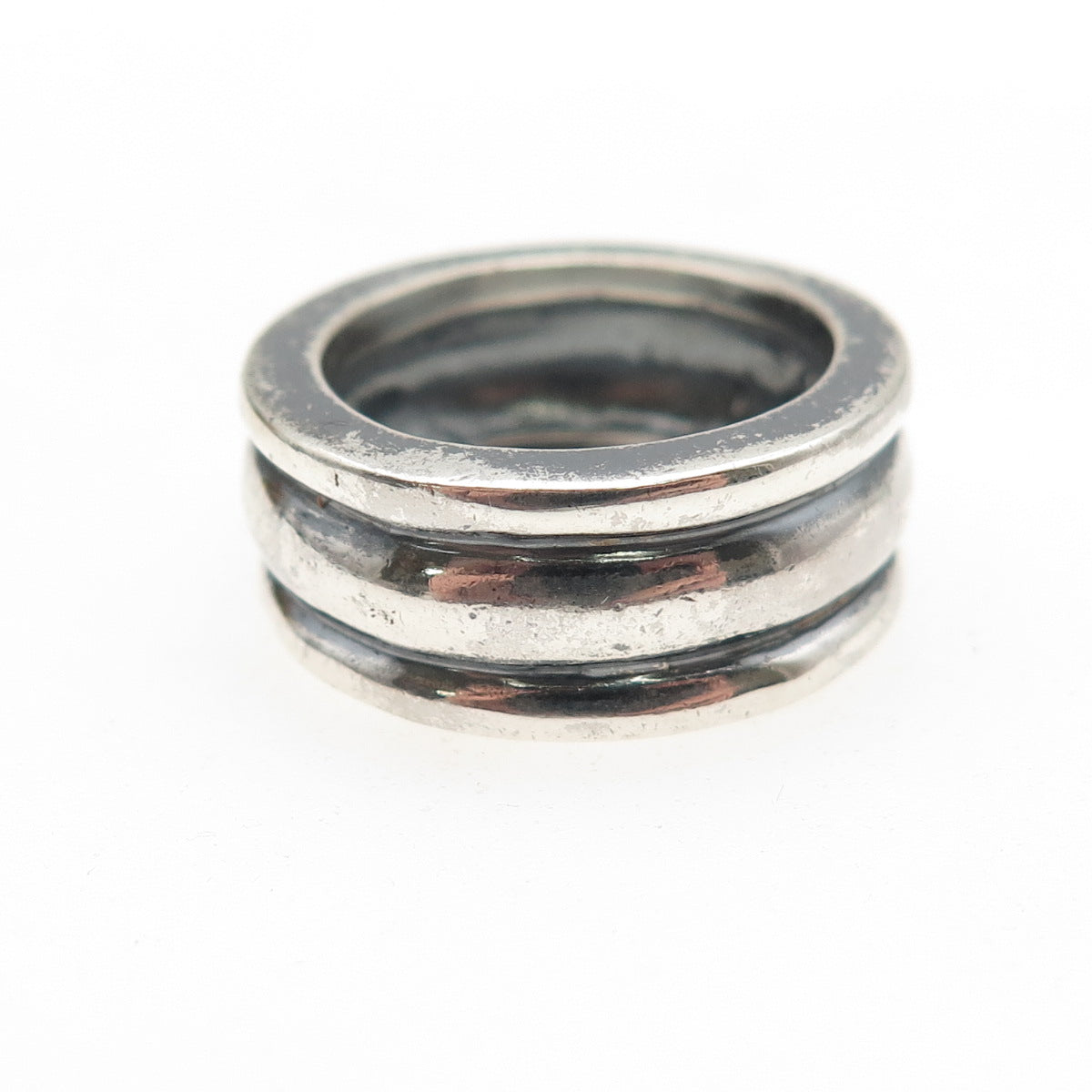 925 Sterling Silver Vintage Modernist Ribbed Oxidized Band Ring Size 6
