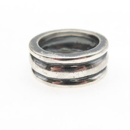925 Sterling Silver Vintage Modernist Ribbed Oxidized Band Ring Size 6