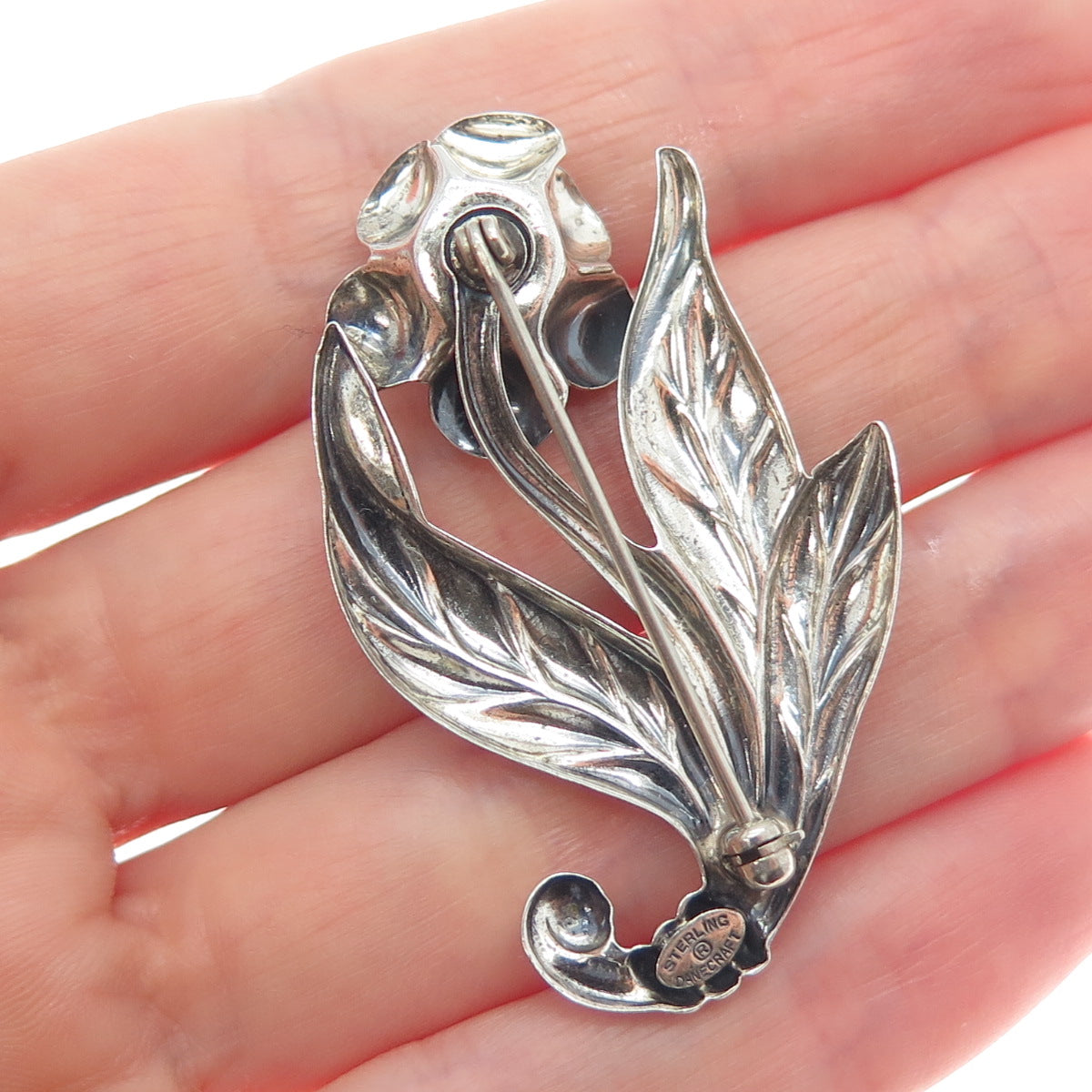 DANECRAFT 925 Sterling Silver Vintage Rose Flower Oxidized Pin Brooch