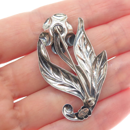 DANECRAFT 925 Sterling Silver Vintage Rose Flower Oxidized Pin Brooch