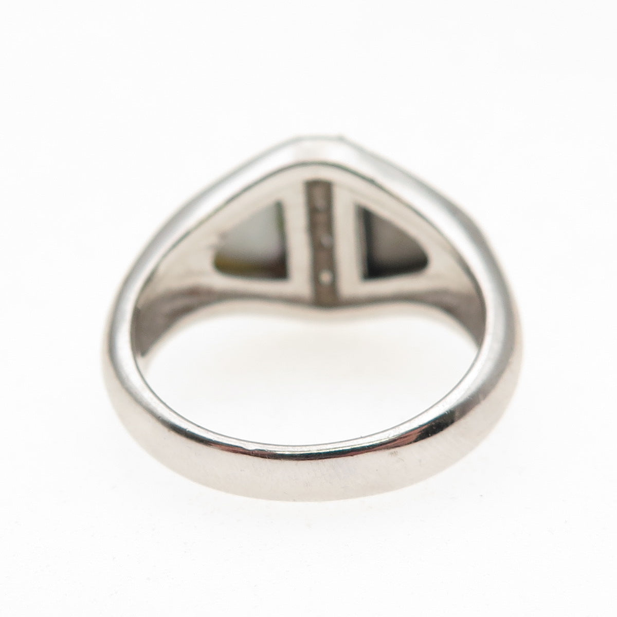 925 Sterling Silver Real Abalone Shell & C Z Modernist Ring Size 8.75