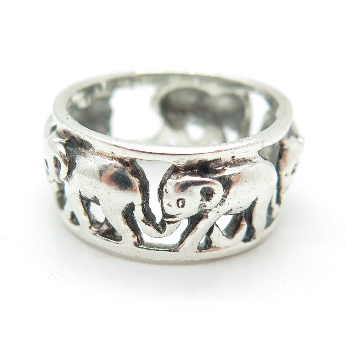 925 Sterling Silver Vintage Elephant Oxidized Band Ring Size 5.5