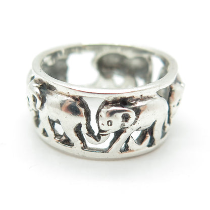 925 Sterling Silver Vintage Elephant Oxidized Band Ring Size 5.5