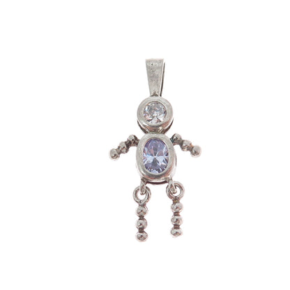 925 Sterling Vintage Purple White CZ February Birthstone Boy Articulated Pendant