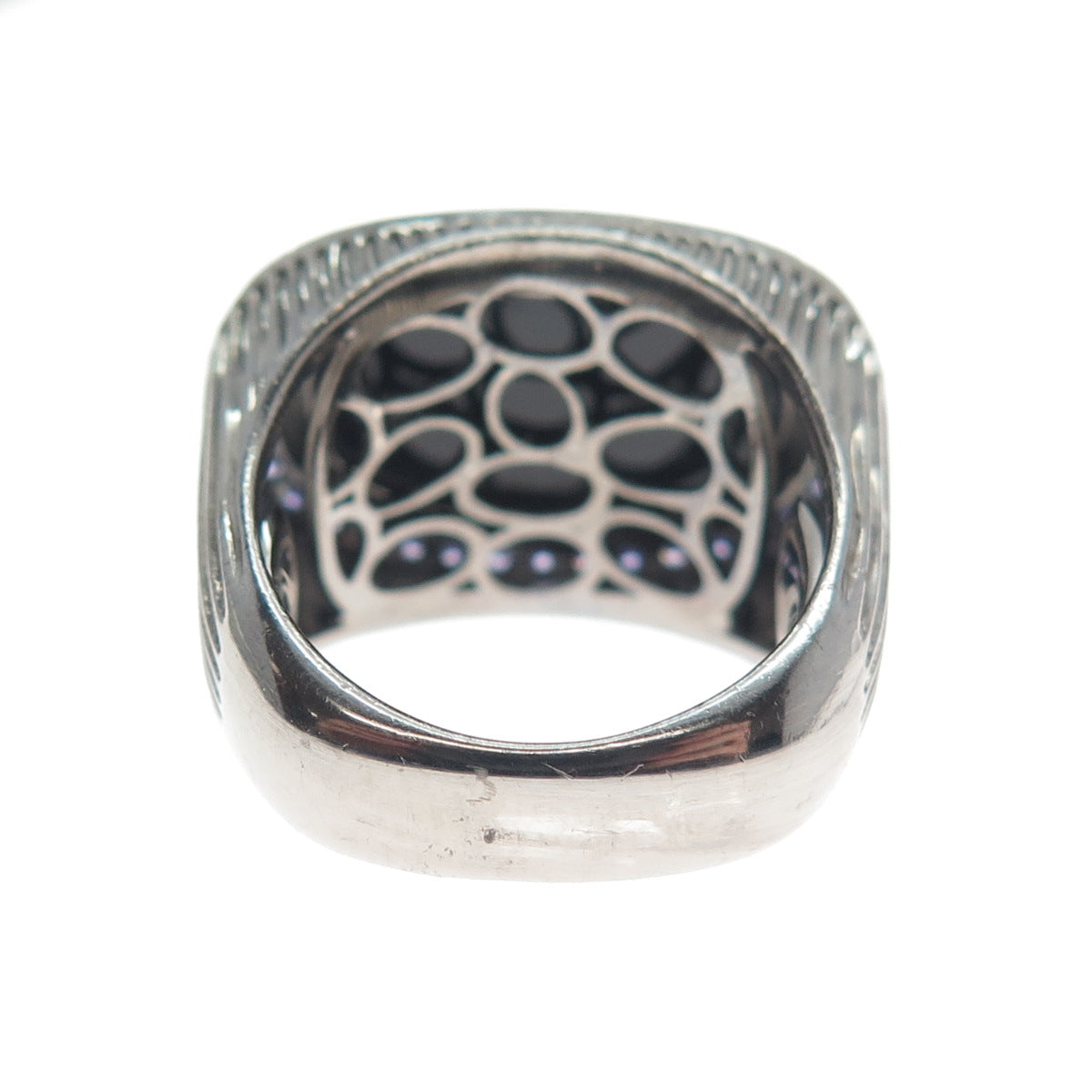ARZY Sterling Silver Black Rhodium Vintage Real Black Onyx & C Z Ring Size 7.75