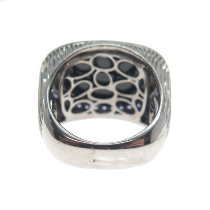 ARZY Sterling Silver Black Rhodium Vintage Real Black Onyx & C Z Ring Size 7.75