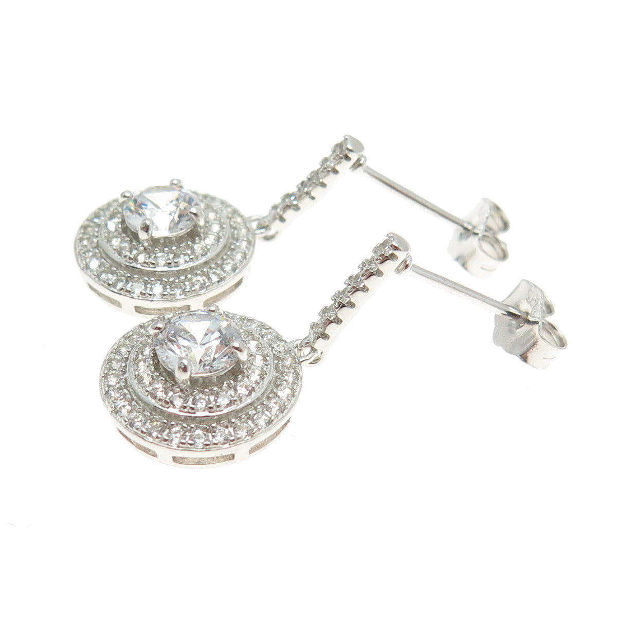 925 Sterling Silver Round-Cut C Z Drop Earrings