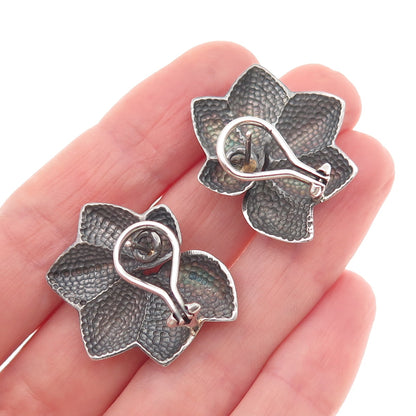 925 Sterling Silver Vintage Modernist Floral Oxidized Omega Back Earrings