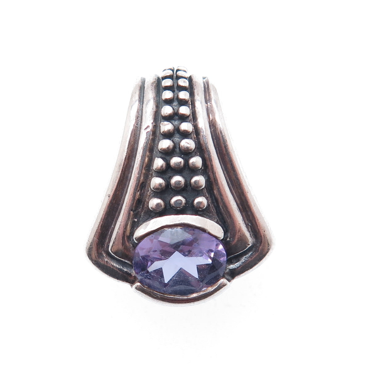 CHAPAL ZENRAY 925 Sterling Silver Vintage Real Amethyst Modernist Mini Pendant