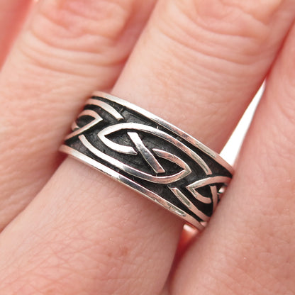 925 Sterling Silver Vintage Celtic Knot Oxidized Band Ring Size 7.5