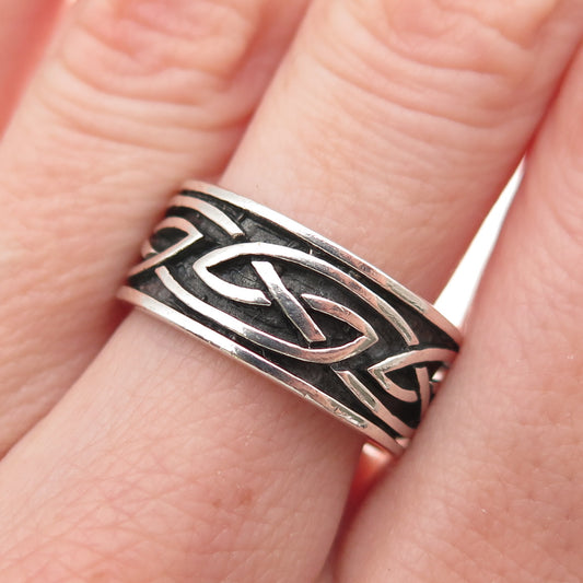 925 Sterling Silver Vintage Celtic Knot Oxidized Band Ring Size 7.5