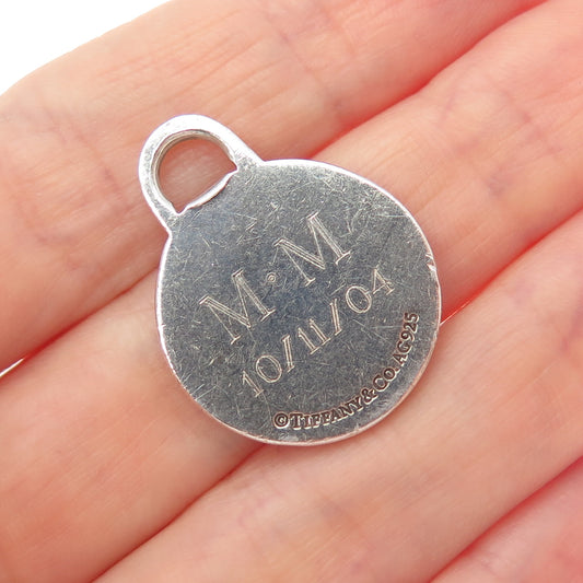 TIFFANY & CO. 925 Sterling Silver Vintage Engraved Round Tag Charm Pendant