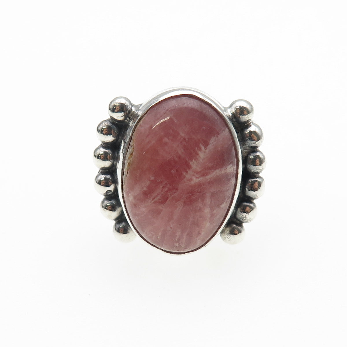 Old Pawn 925 Sterling Silver Vintage Rhodochrosite Beaded Oxidized Ring Size 5.5
