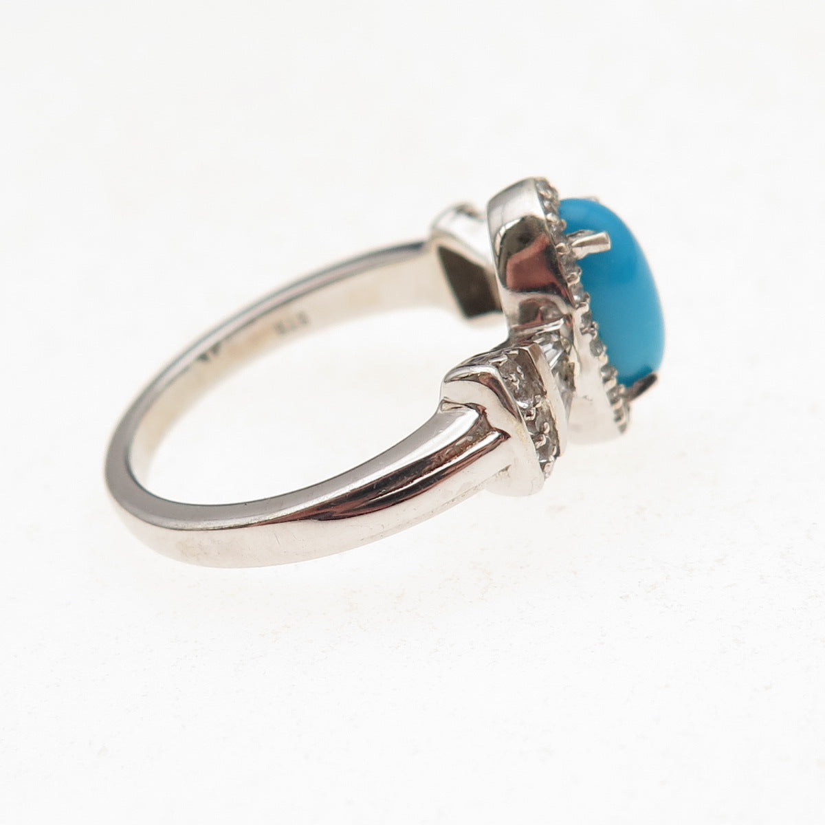 Chuck Clemency 925 Sterling Silver Real Turquoise & White Topaz Ring Size 8