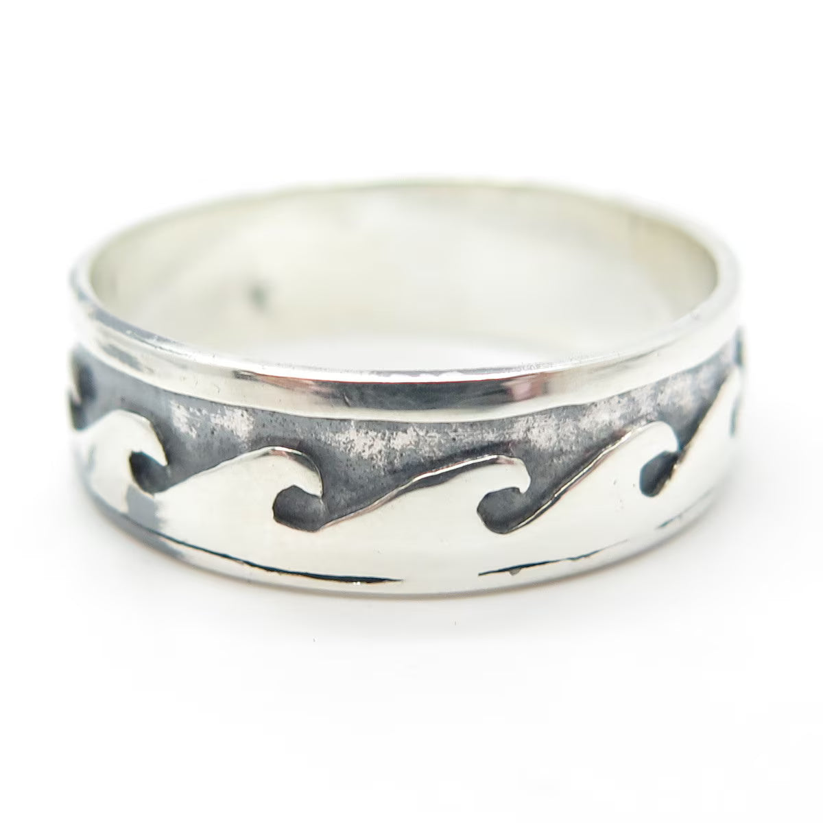 925 Sterling Silver Vintage Water Pattern Band Ring Size 12.5