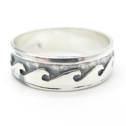 925 Sterling Silver Vintage Water Pattern Band Ring Size 12.5