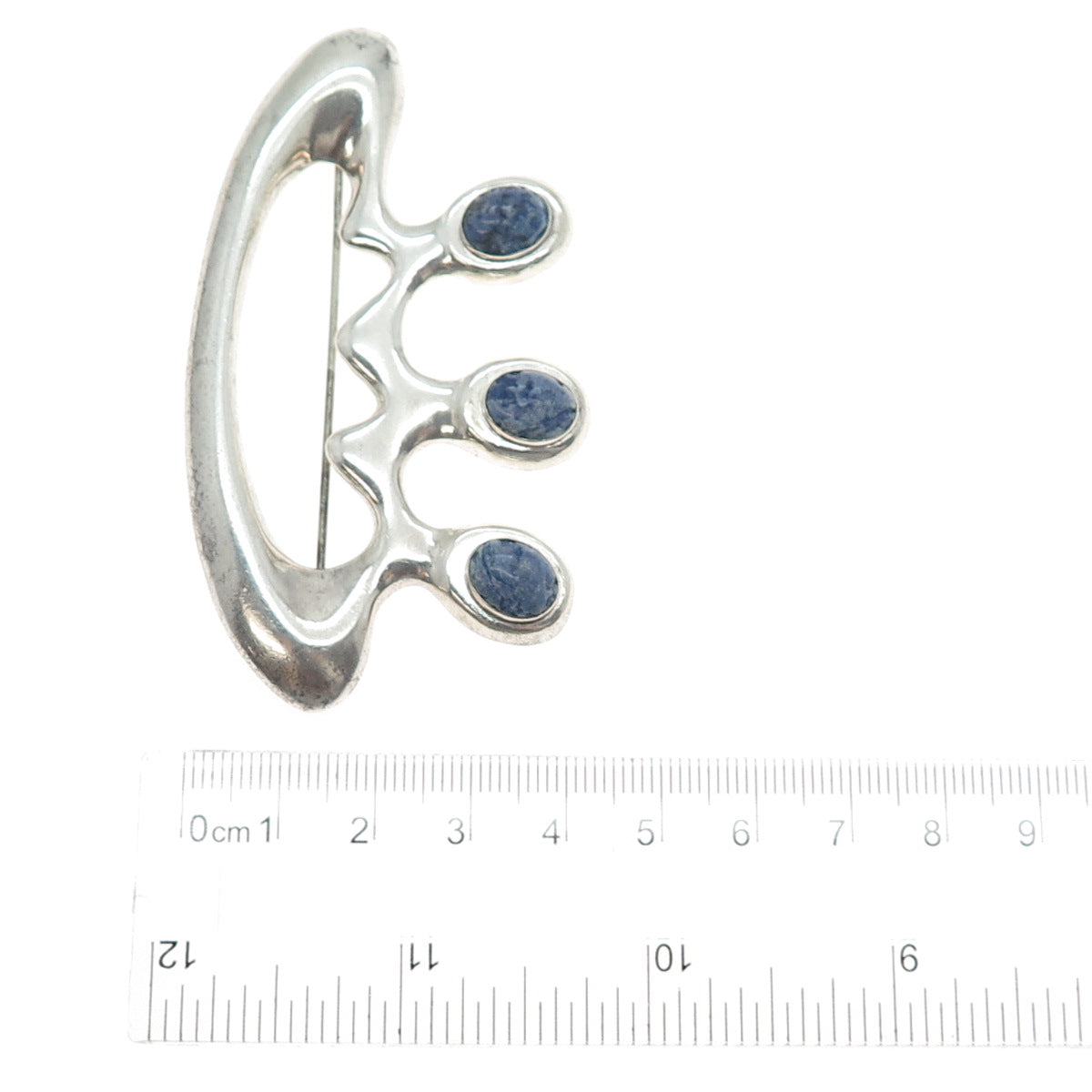 925 Sterling Silver Vintage Real Sodalite Modernist Pin Brooch