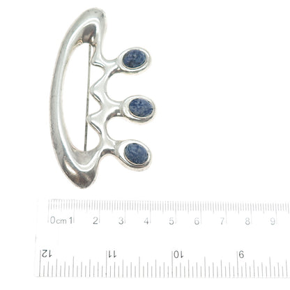 925 Sterling Silver Vintage Real Sodalite Modernist Pin Brooch