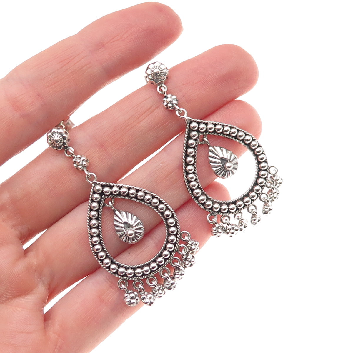 DP Doug Paulus 925 Sterling Silver Vintage Beaded Teardrop Dangle Earrings