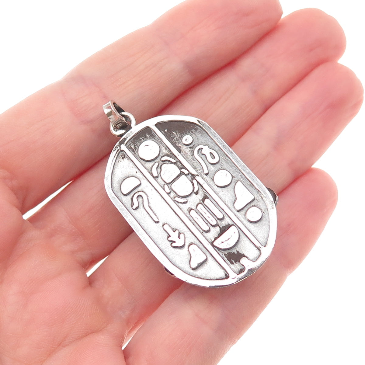 800 Silver Vintage Egyptian Scarab Oxidized 3D Charm Pendant