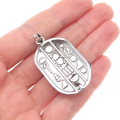 800 Silver Vintage Egyptian Scarab Oxidized 3D Charm Pendant