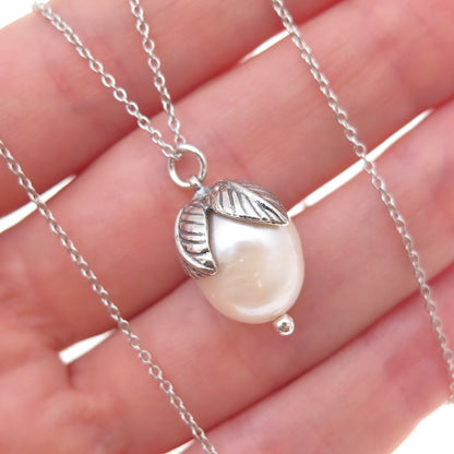Or Paz PZ 925 Sterling Silver Vintage Israel Real Pearl Cable Chain Necklace 18"