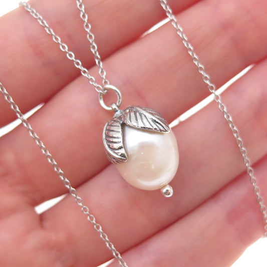 Or Paz PZ 925 Sterling Silver Vintage Israel Real Pearl Cable Chain Necklace 18"
