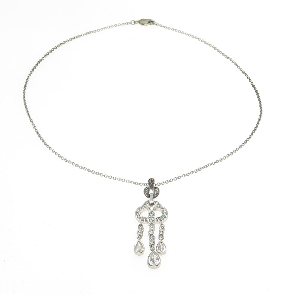 925 Sterling Silver Pave C Z Rolo Chain Necklace 16"