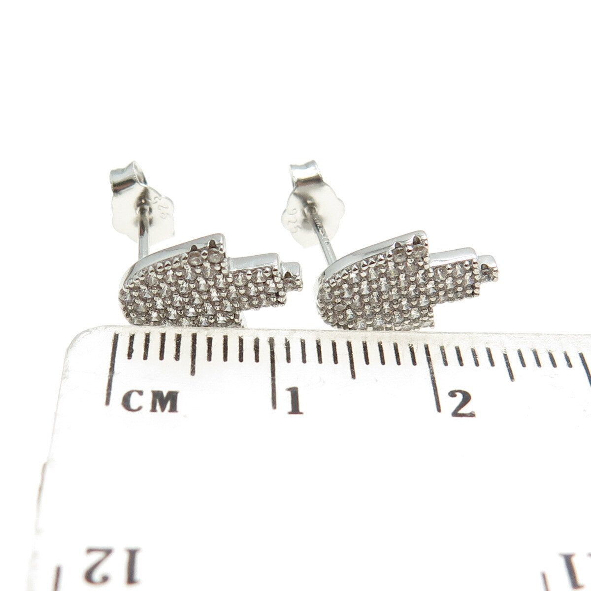 925 Sterling Silver Round-Cut C Z Sparkle Hamsa Stud Earrings