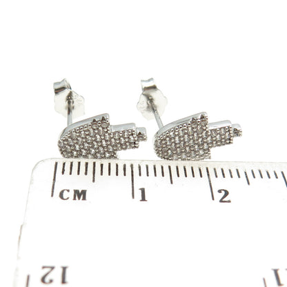 925 Sterling Silver Round-Cut C Z Sparkle Hamsa Stud Earrings