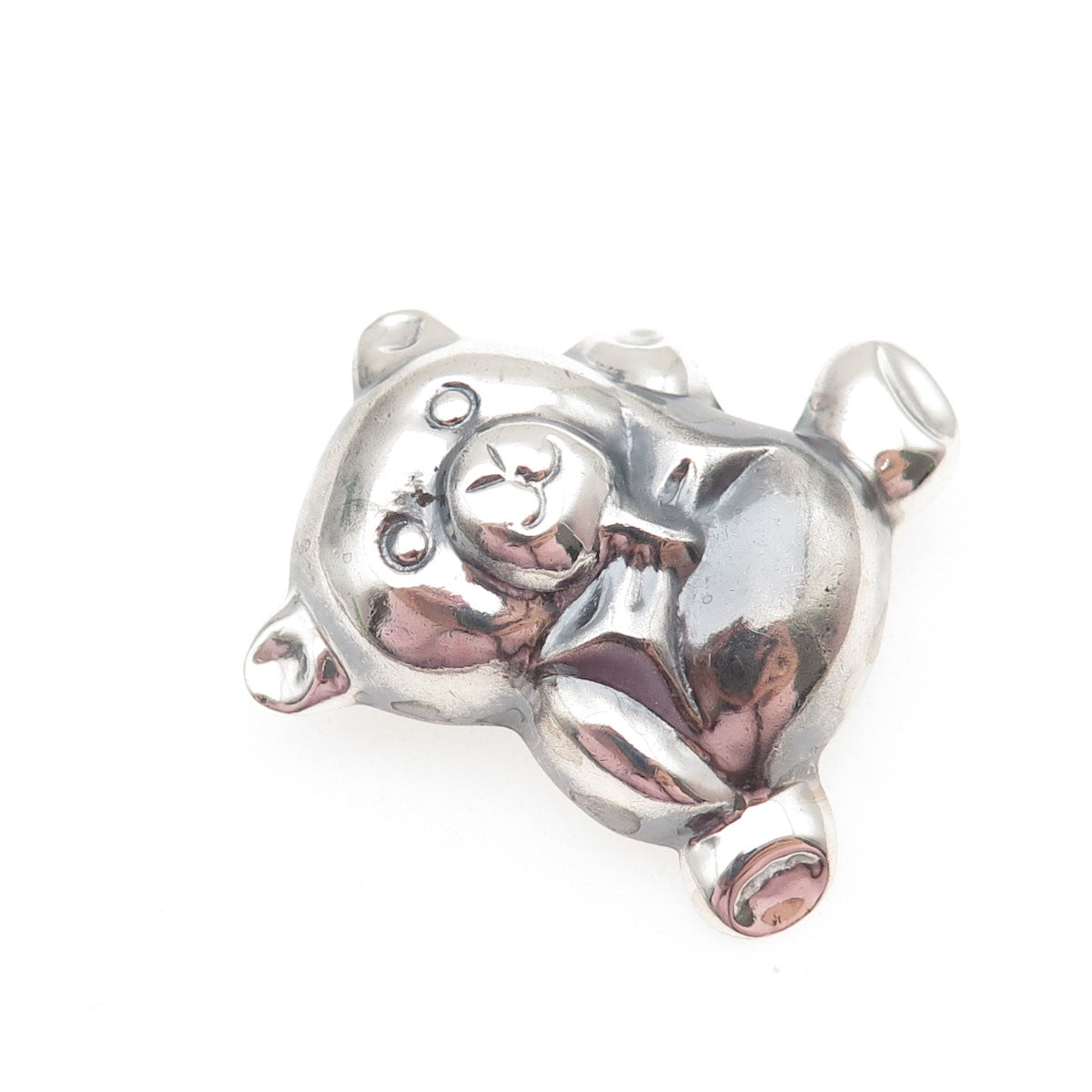 925 Sterling Silver Vintage Teddy Bear Puffy Oxidized Pin Brooch