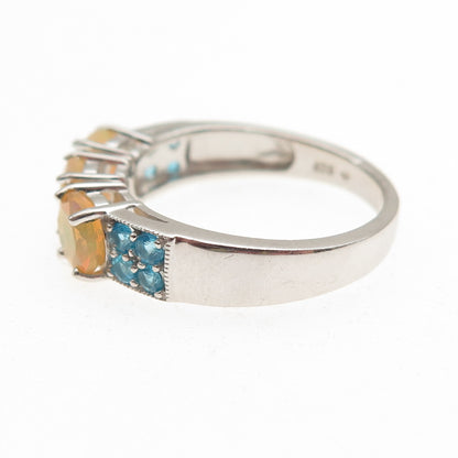 925 Sterling Silver Real Round-Cut Opal & Apatite Ring Size 8