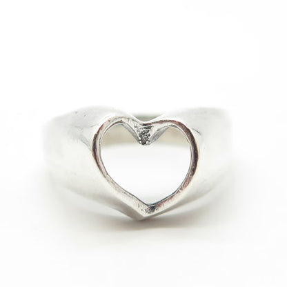 925 Sterling Silver Vintage Israel Open Heart Ring Size 6.75