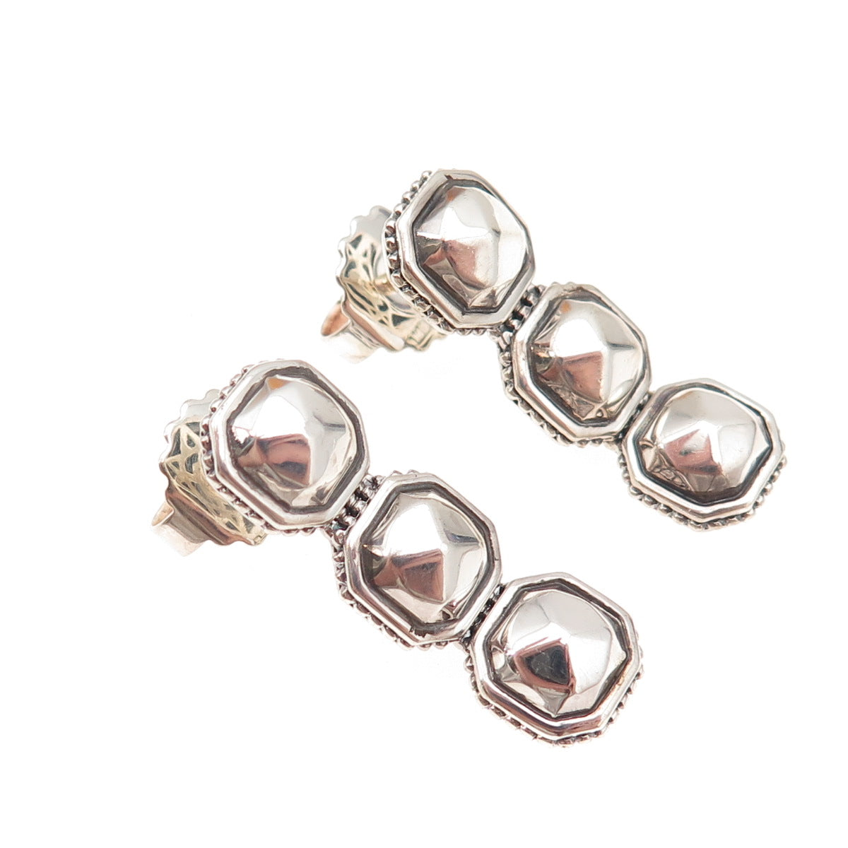 Lagos 925 Sterling Silver 14K Gold Posts Vintage Rocks Collection Drop Earrings