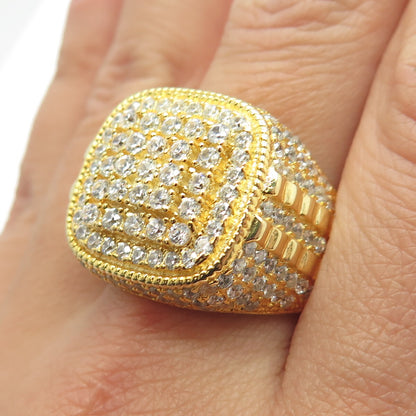 925 Sterling Silver Gold Plated Pave C Z Domed Ring Size 10.75